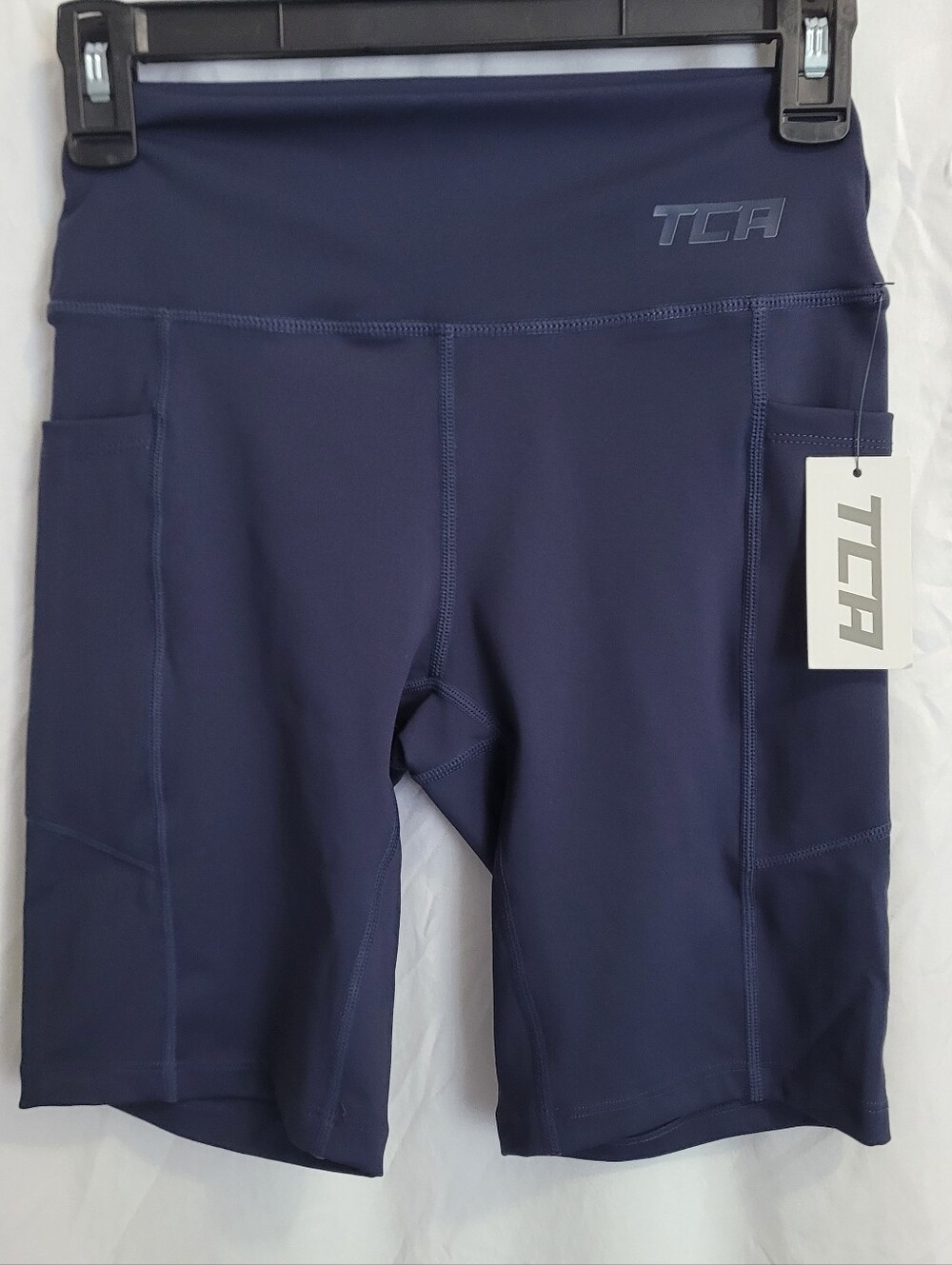 TCA Navy Athletic Biker Shorts with Elastic Waist